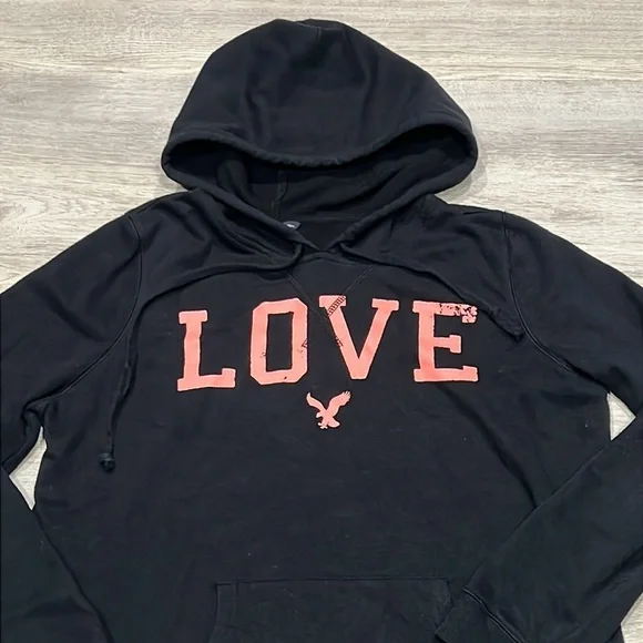 Women's American Eagle Outfitters Black Hooded Sweatshirt - Picture 2 of 4